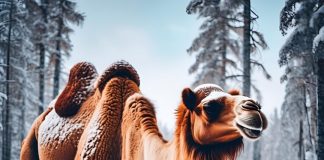 The snowy forest welcomes the camel as nature embraces all its creations The snowy forest welcomes the camel as nature embraces all its creations