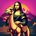 Golden Horizon: Mona Lisa’s Camel at Sunset Golden Horizon: Mona Lisa's Camel at Sunset